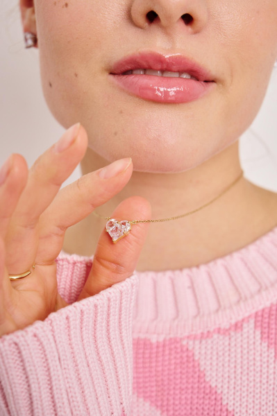 Цепочка с подвеской в виде сердечка (золото-блестящий белый)